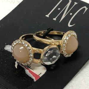 INC Gold Tone Stone & Crystal Pave Ring Duo